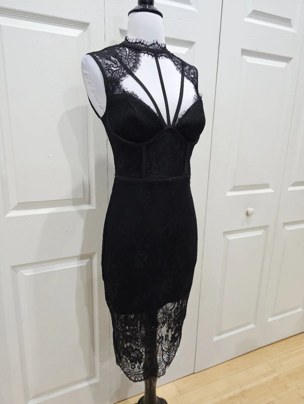 Vintage Y2K Goth Witchy Sexy Bebe Strappy Lace Corset Style Little Black Dress 2 - Picture 1 of 16